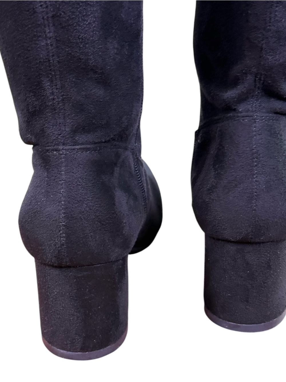 Top Moda Black Knee High Boots Size 6 Pointed Toe Block Heel Stretch - Picture 8 of 16